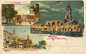 Sittendorf: 3-Bilder-Karte Kyffh�userdenkmal, Ortsansicht, Kyffh�user-Wirtschaft